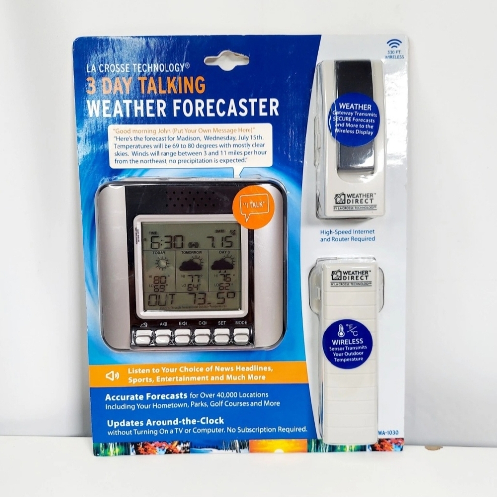 La Crosse Technology 3 Day Talking Wireless Weather Forecaster WA-1030 NiP.